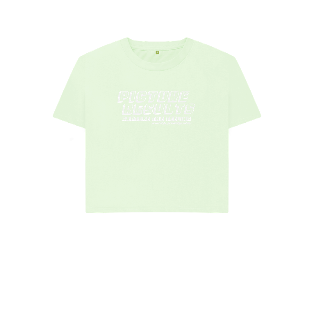 Pastel Green Women's 100% Organic Cotton 'Picture Results' Eco Boxy Tee - White Logo