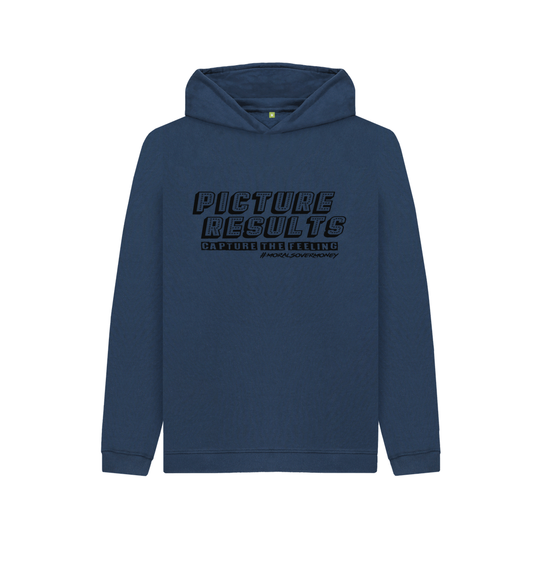 Navy Blue Kids 100% Organic Cotton 'Picture Results' Eco Hoody - Black Logo