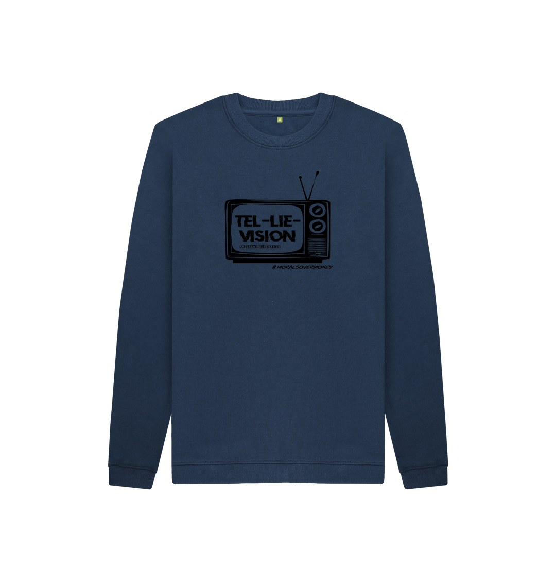Navy Blue Kid's 100% Organic Cotton 'Tel-Lie-Vision' Eco Jumper - Black Logo