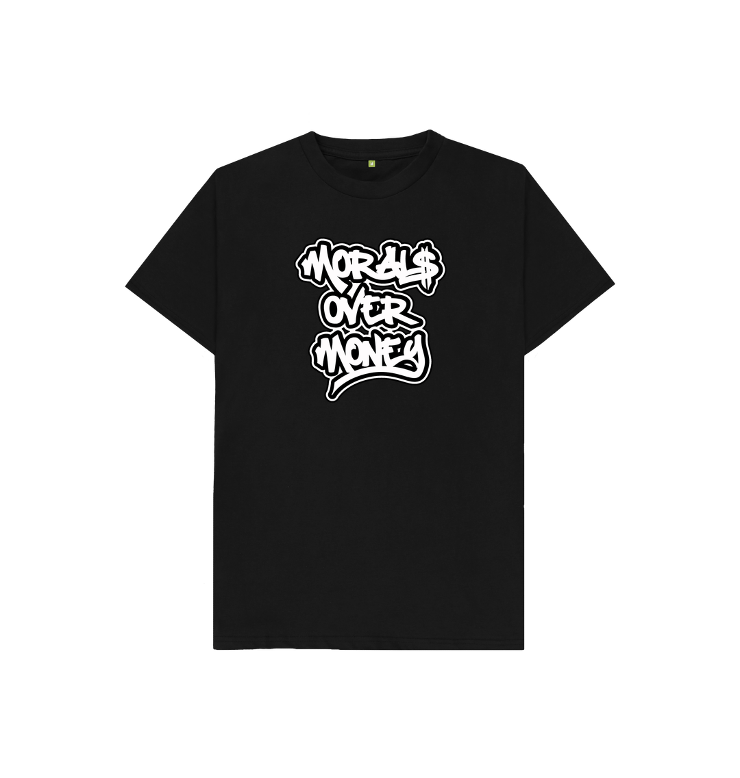 Black Kids 100% Organic Cotton 'Morals Over Money' Eco Tee - Large White Print
