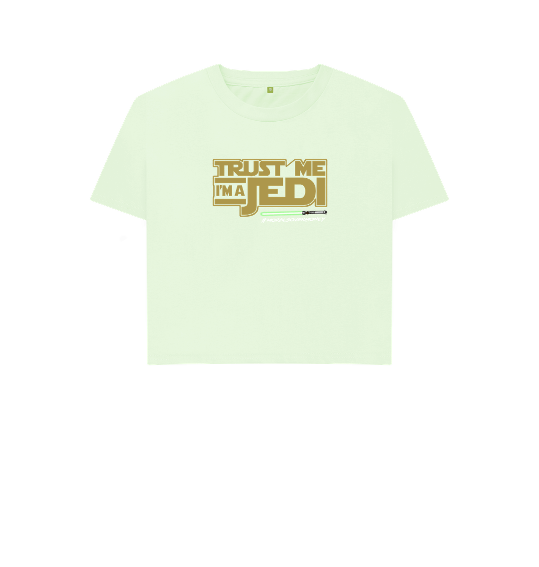 Pastel Green Women's 100% Organic Cotton 'Trust Me I'm A Jedi' Eco Boxy Tee - White Logo