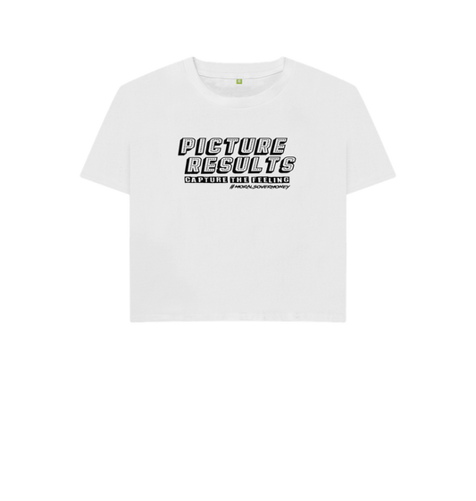 White Women's 100% Organic Cotton 'Picture Results' Boxy Eco Tee - Black Logo