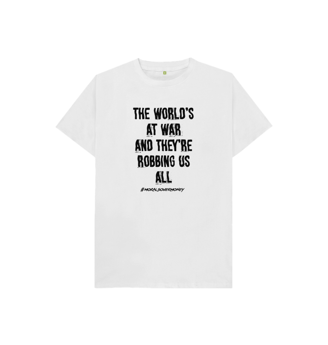 White Kid's 100% Organic Cotton 'The World's At War' Eco Tee - Black Logo