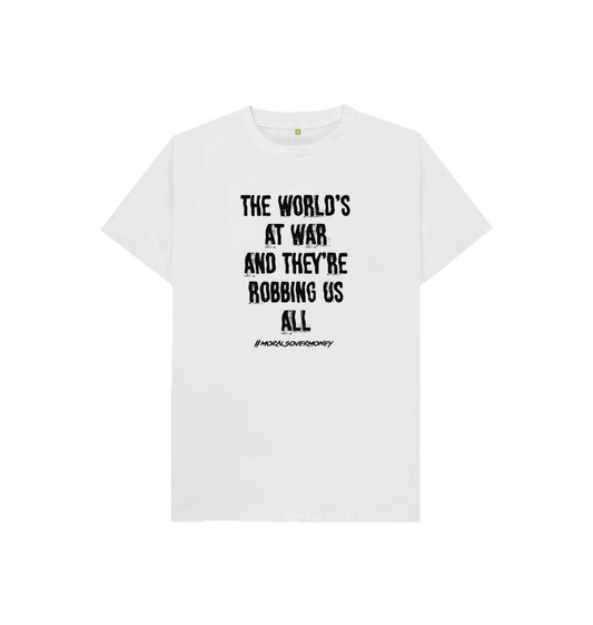 White Kid's 100% Organic Cotton 'The World's At War' Eco Tee - Black Logo