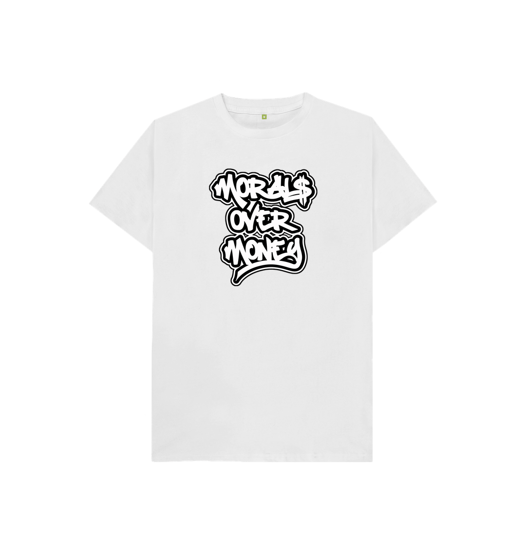 White Kids 100% Organic Cotton 'Morals Over Money' Eco Tee - Large White Print