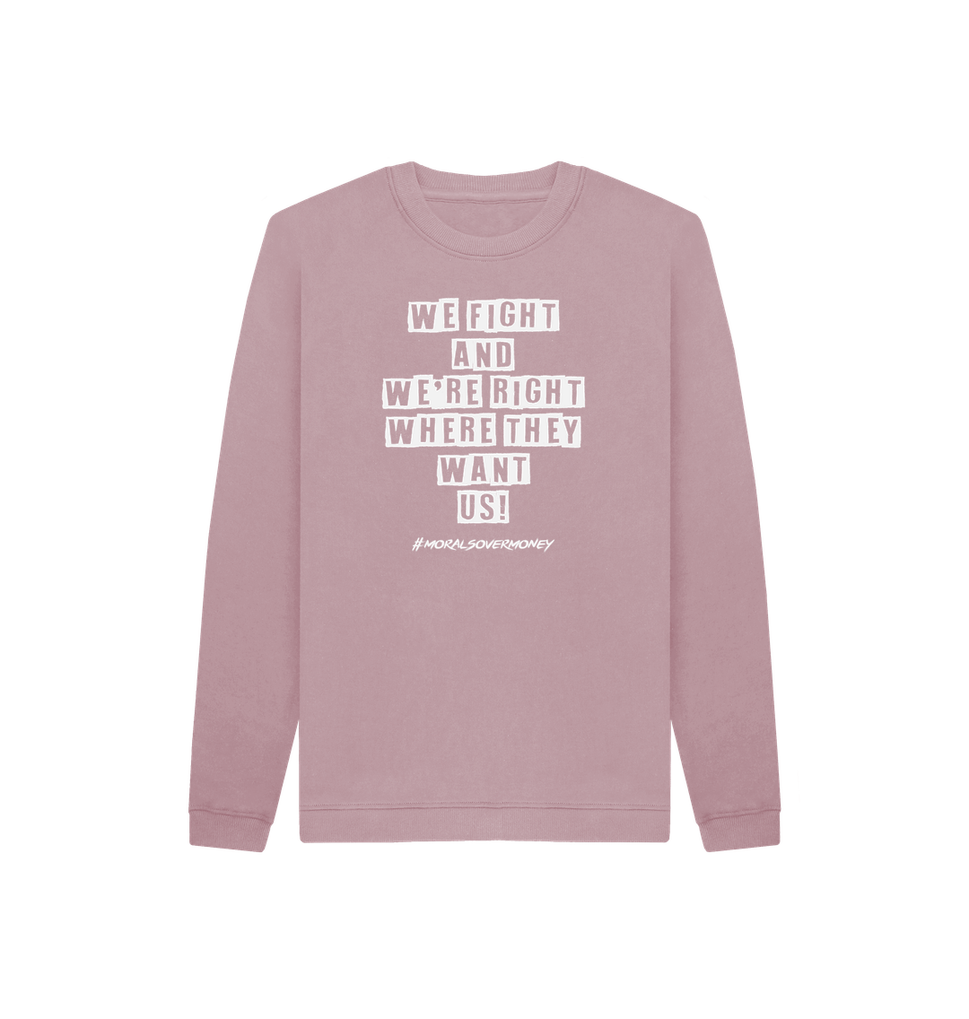 Mauve Kid's 100% Organic Cotton 'We Fight' Eco Jumper - White Logo.