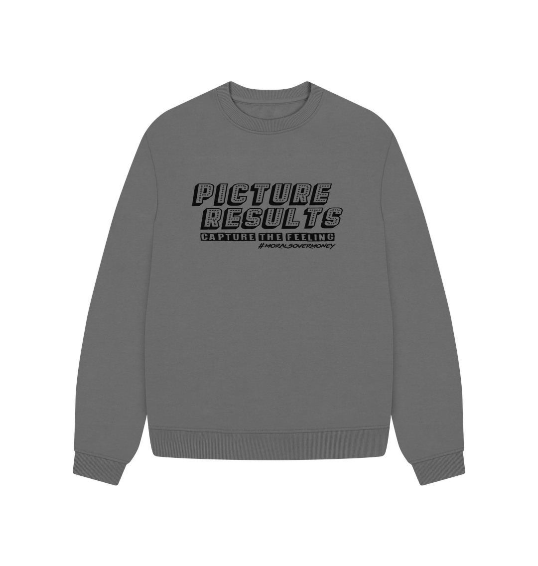 Slate Grey Women's 100% Organic Cotton 'Picture Results' Oversized Eco Jumper - Black Logo