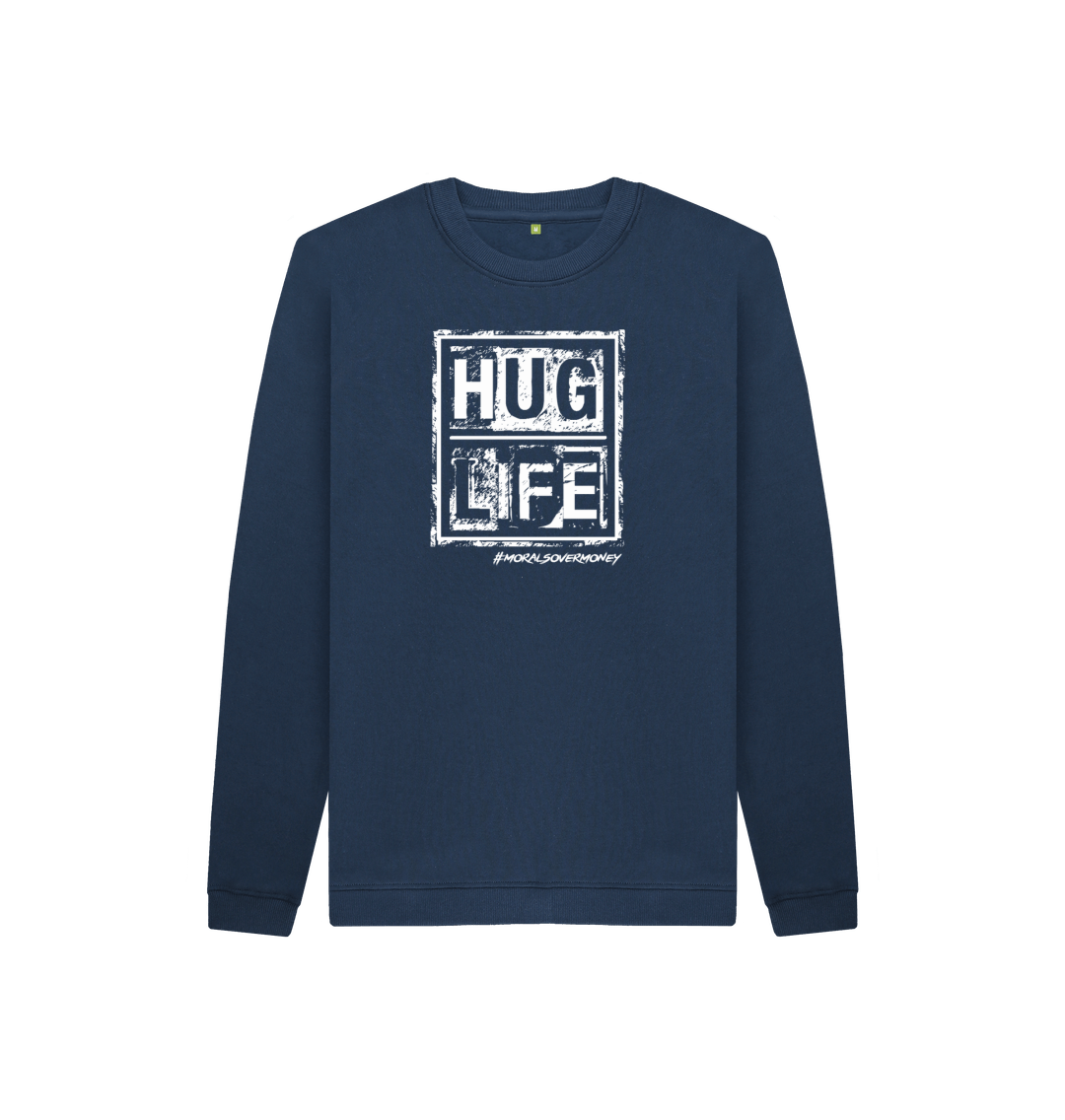 Navy Blue Kid's 100% Organic Cotton 'Hug Life' Eco Jumper - White Logo