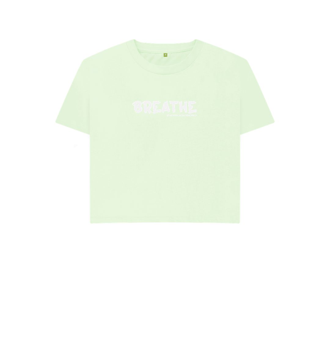 Pastel Green Women's 100% Organic Cotton 'Breathe' Eco Boxy Tee - White Logo