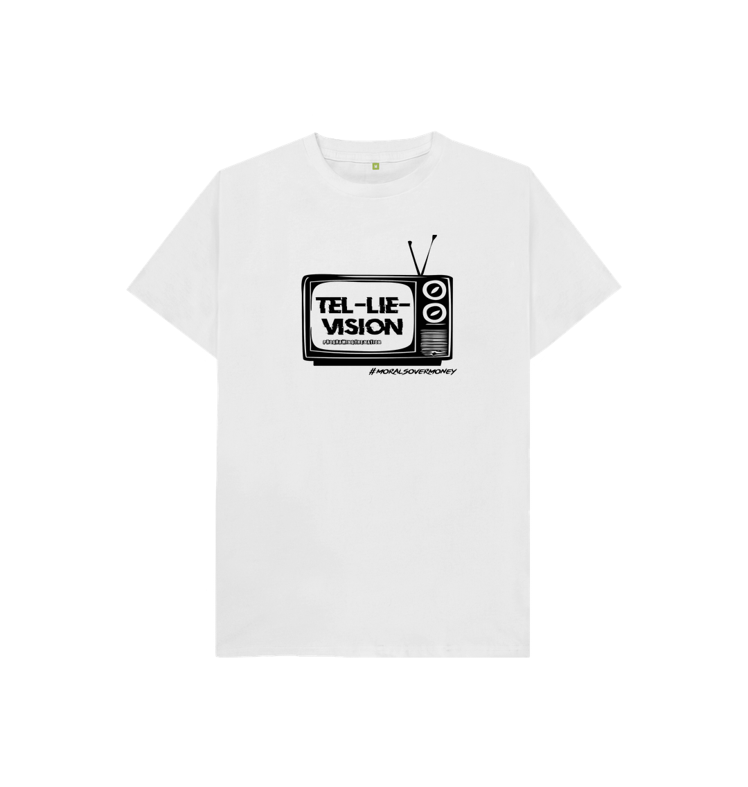 White Kid's 100% Organic Cotton 'Tel-Lie-Vision' Eco Tee - Black Logo
