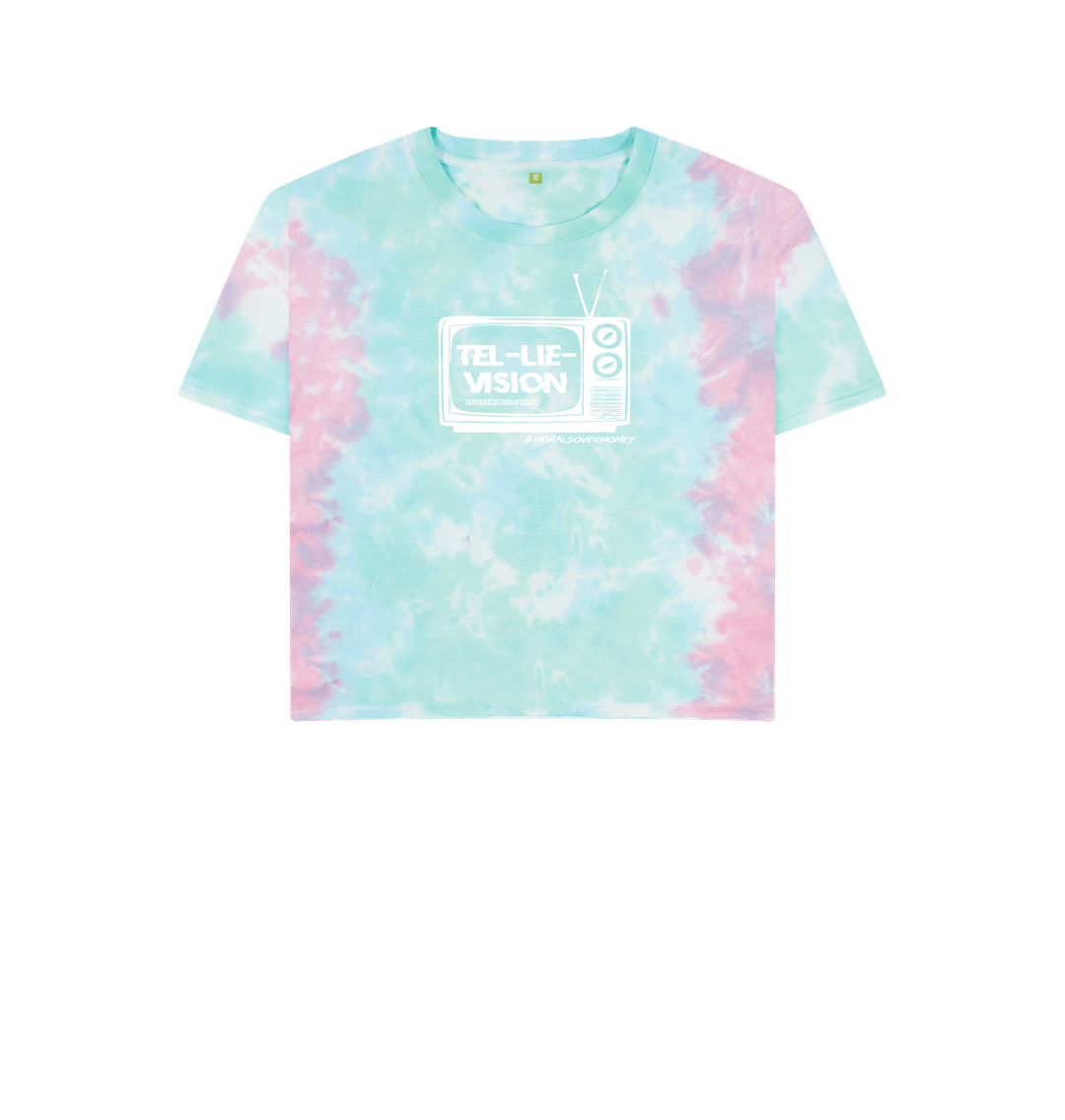 Pastel Tie Dye Women's 100% Organic Cotton 'Tel-Lie-Vision' Boxy Tee - White Logo