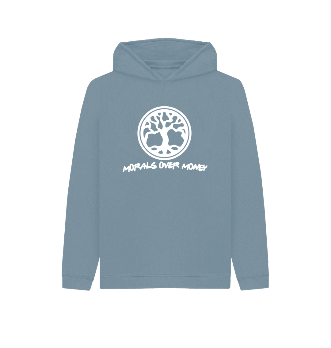 Stone Blue Kid's 100% Organic Cotton 'Tree Of Life' Eco Hoodie - White Logo