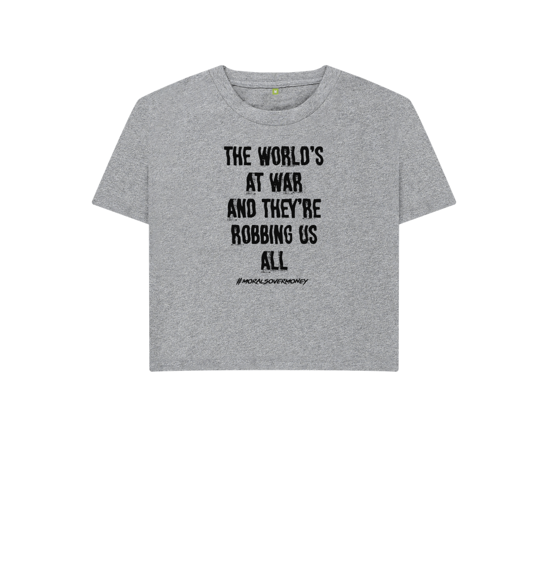 Athletic Grey Women's 100% Organic Cotton 'The World's At War' Eco Boxy Tee - Black Logo