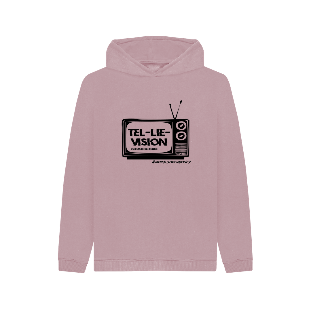 Mauve Kid's 100% Organic Cotton 'Tel-Lie-Vision' Eco Hoody - Black Logo