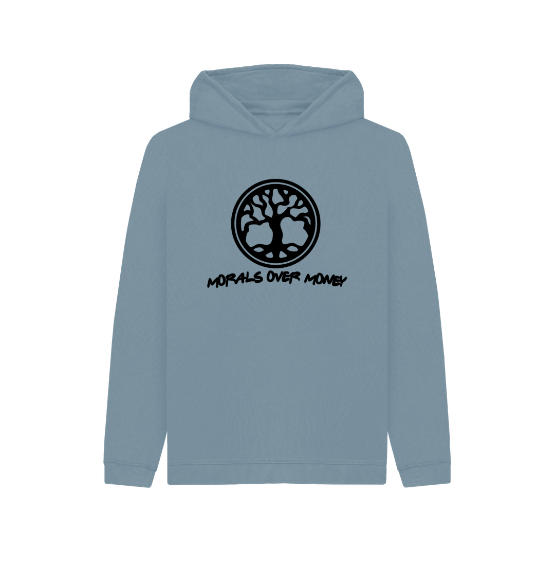 Stone Blue Kid's 100% Organic Cotton 'Tree Of Life' Eco Hoodie- Black Logo