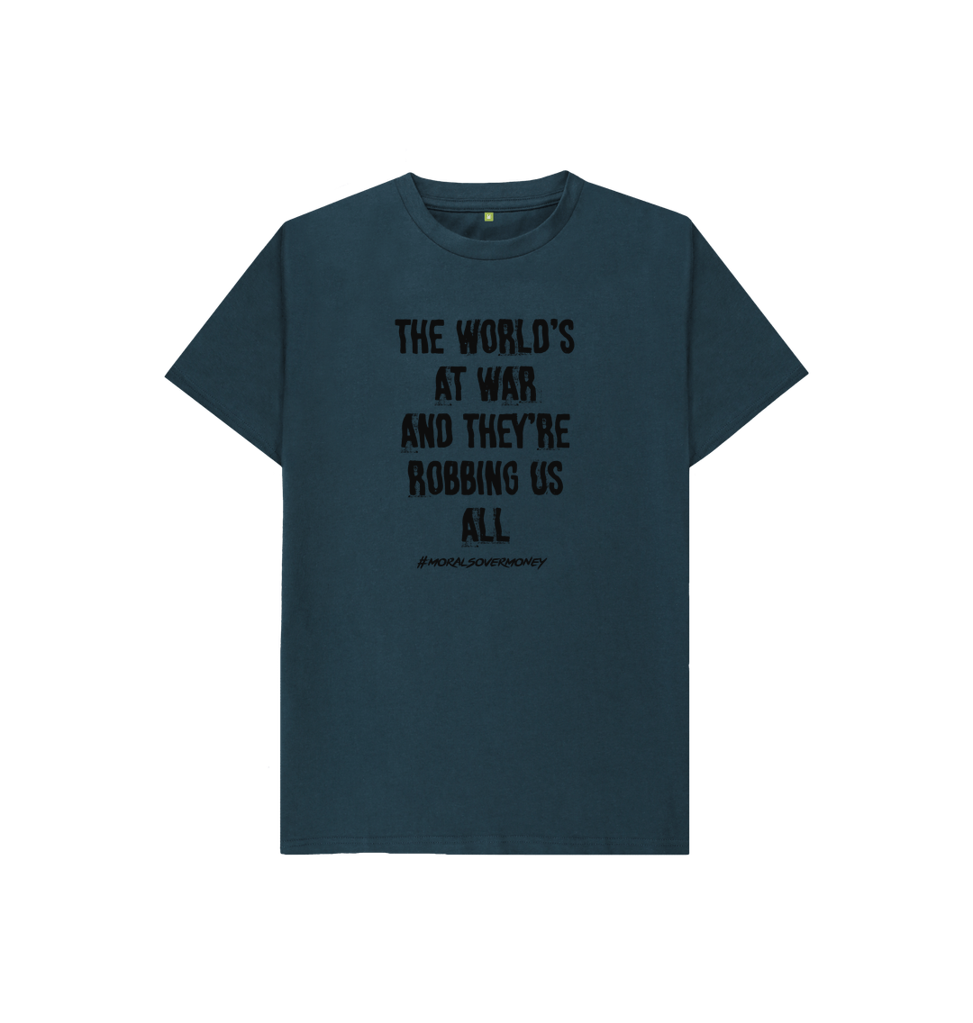 Denim Blue Kid's 100% Organic Cotton 'The World's At War' Eco Tee - Black Logo