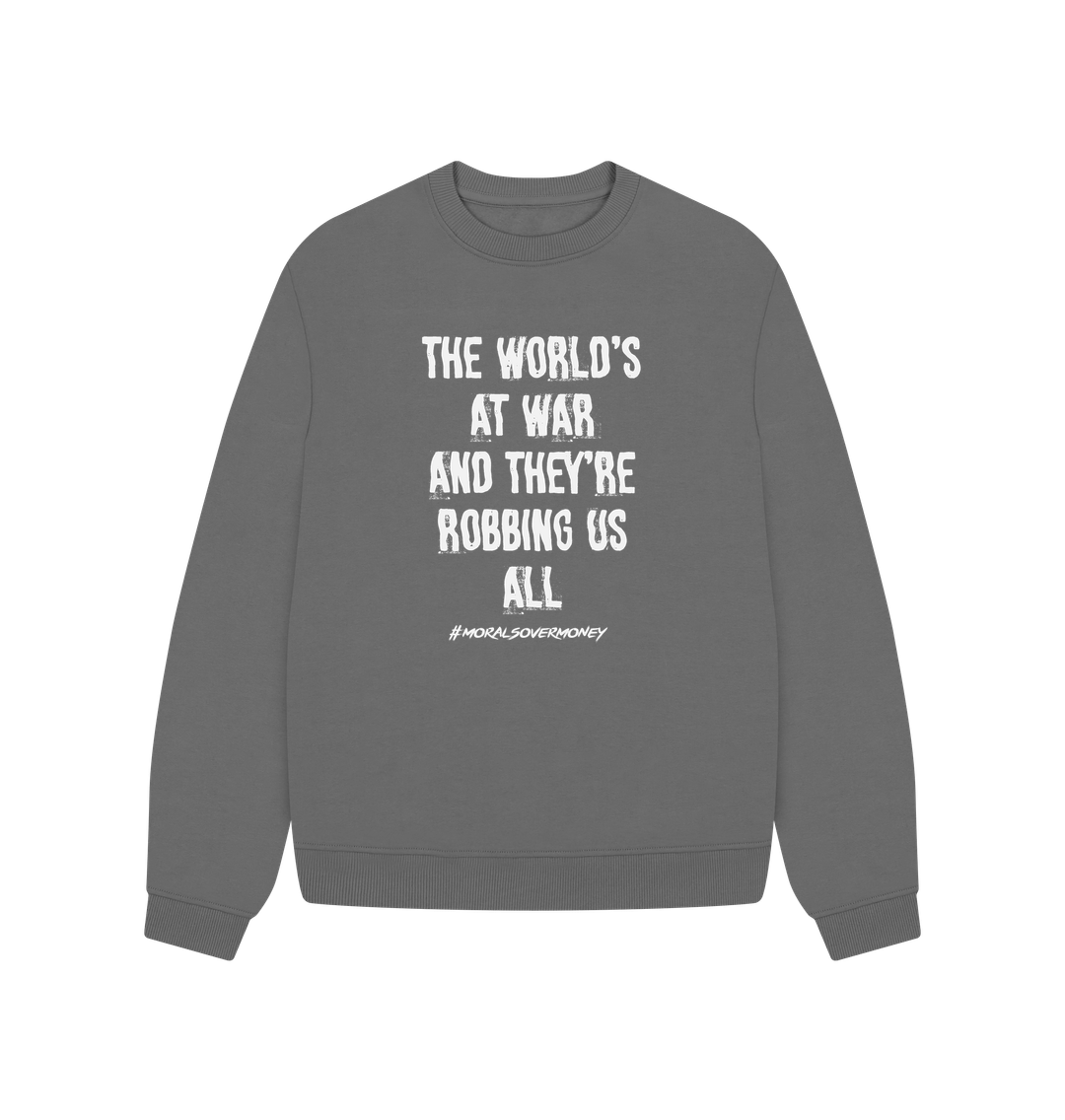 Slate Grey Women's 100% Organic Cotton 'The World's at War' Oversized Eco Jumper
