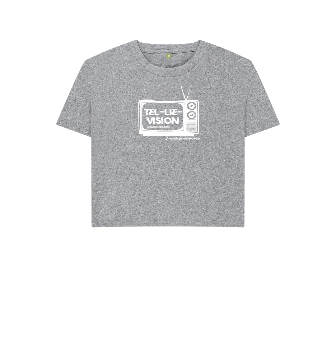 Athletic Grey Women's 100% Organic Cotton 'Tel-Lie-Vision' Boxy Tee - White Logo