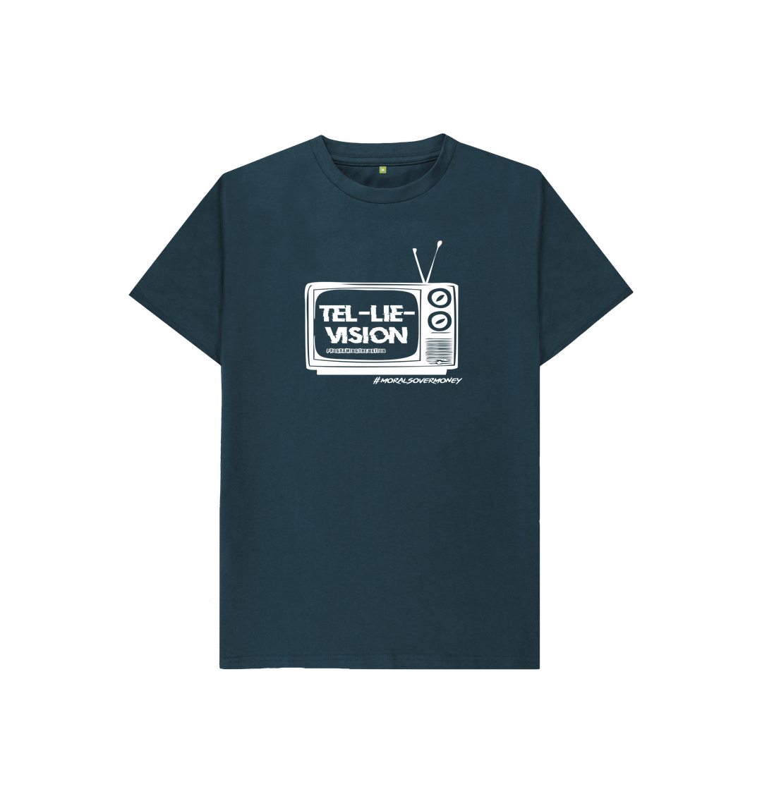 Denim Blue Kid's 100% Organic Cotton 'Tel-Lie-Vision' Eco Tee - White Logo