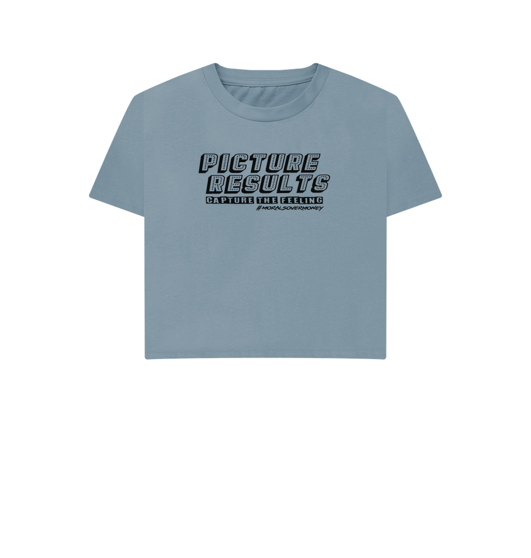 Stone Blue Women's 100% Organic Cotton 'Picture Results' Boxy Eco Tee - Black Logo