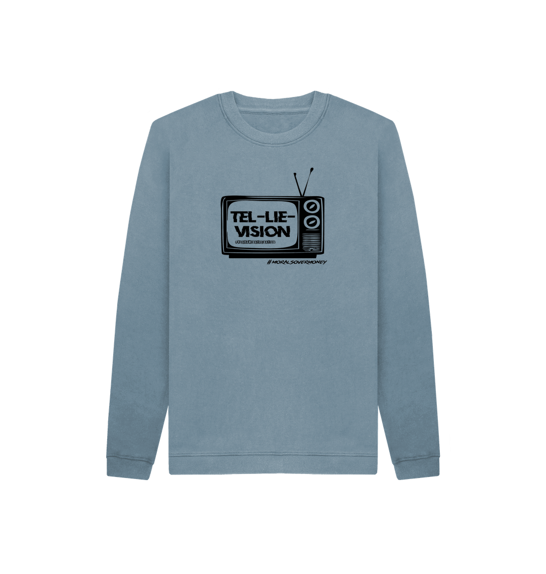 Stone Blue Kid's 100% Organic Cotton 'Tel-Lie-Vision' Eco Jumper - Black Logo
