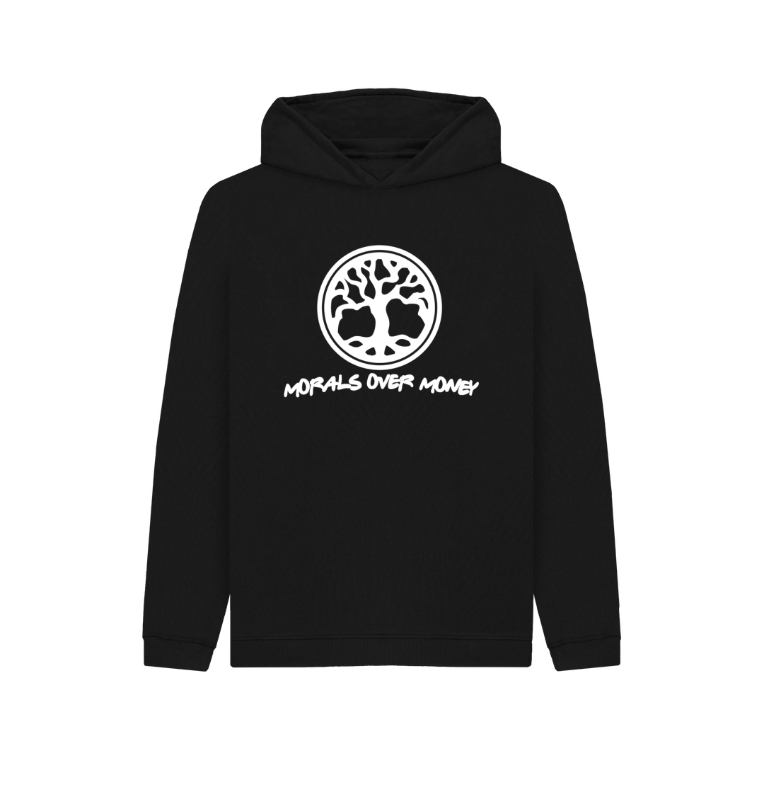 Black Kid's 100% Organic Cotton 'Tree Of Life' Eco Hoodie - White Logo