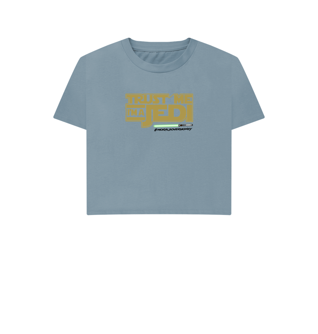Stone Blue Women's 100% Organic Cotton 'Trust Me I'm A Jedi' Eco Boxy Tee - Black Logo