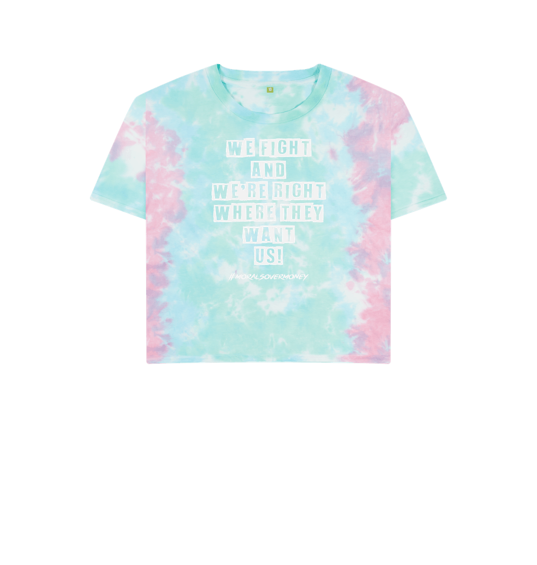 Pastel Tie Dye Women's 100% Organic 'We Fight' Boxy Tee -m White Logo