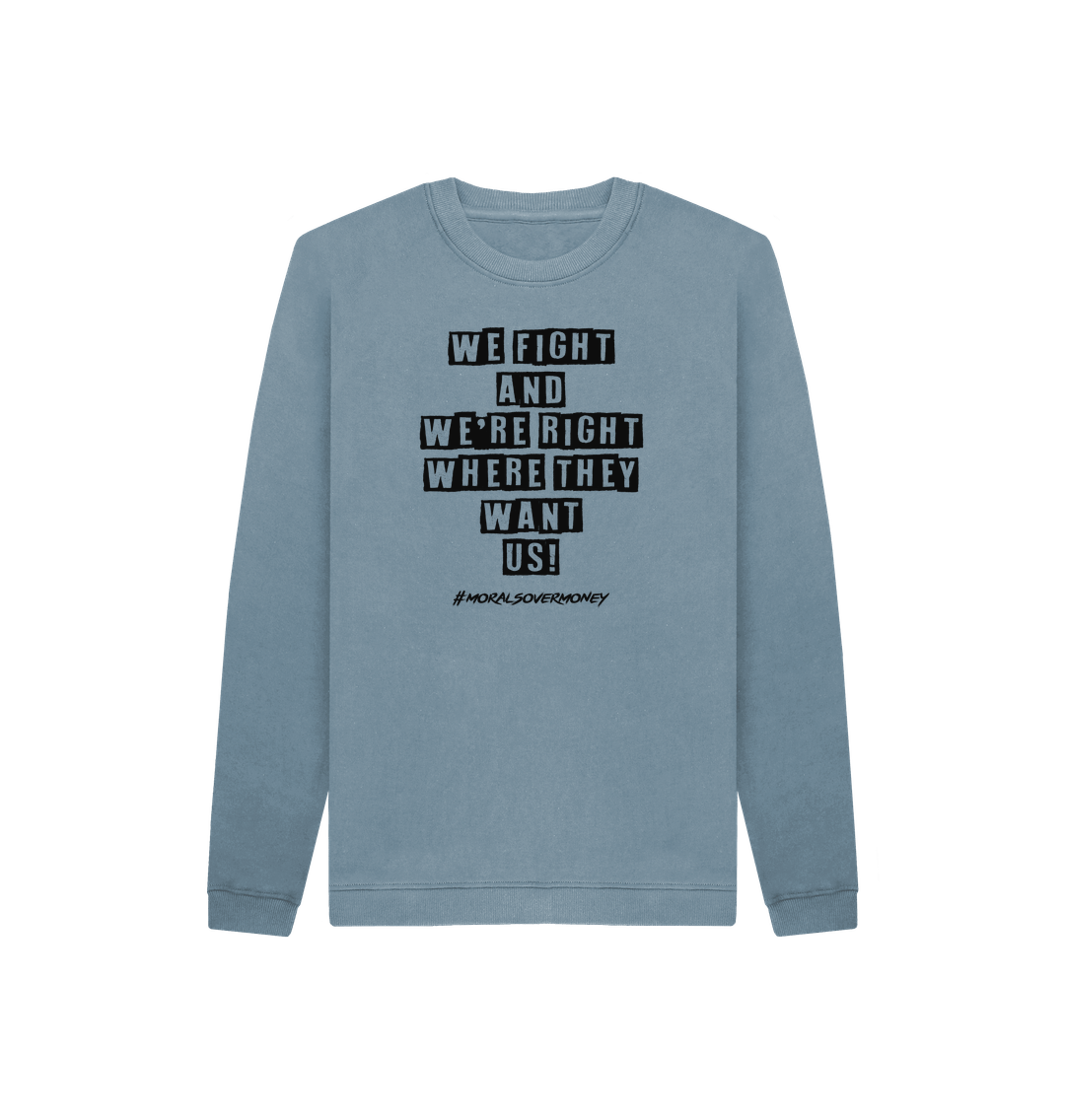 Stone Blue Kid's 100% Organic Cotton 'We Fight' Eco Jumper - Black Logo