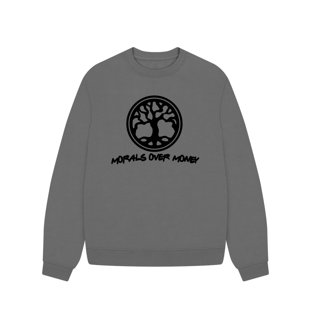 Slate Grey Women's 100% Organic Cotton 'Tree Of Life' Oversized Baggy Jumper - Black Logo