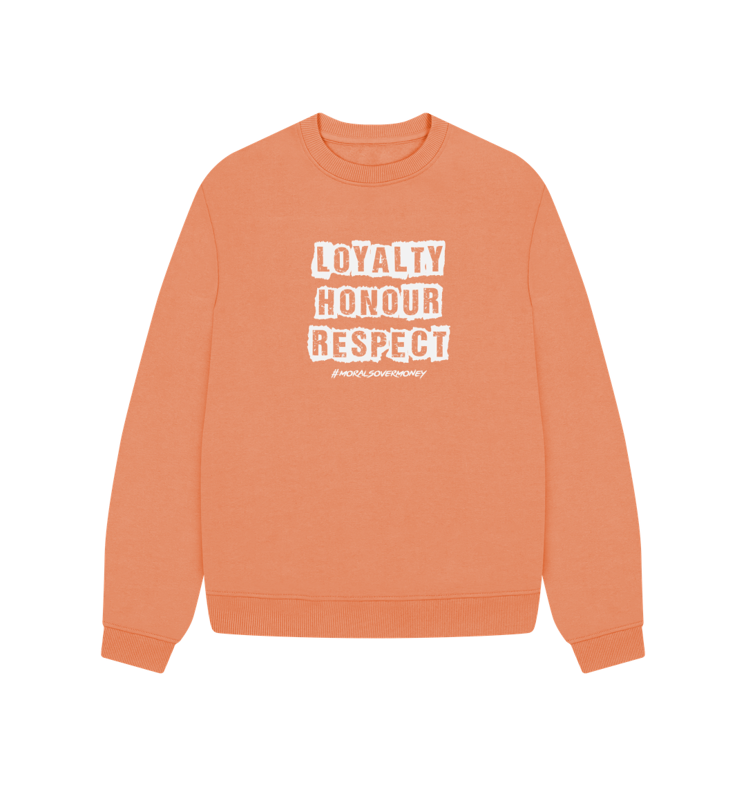 Apricot Women's 100% Organic Cotton 'Loyalty, Honour, Respect' Oversized Eco Jumper - White Logo