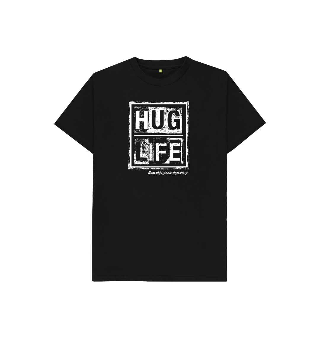 Black Kid's 100% Organic Cotton 'Hug Life' Eco Tee - White Logo