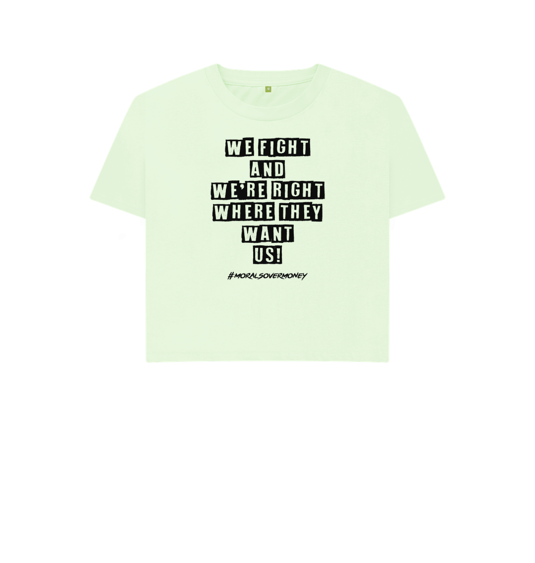 Pastel Green Women's 100% Organic 'We Fight' Boxy Tee - Black Logo