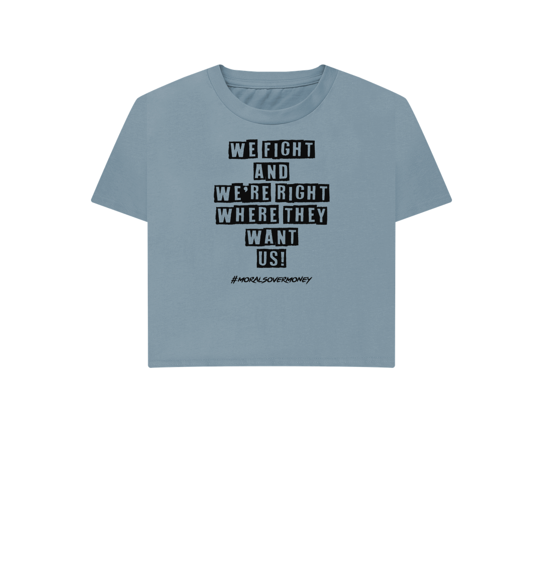 Stone Blue Women's 100% Organic 'We Fight' Boxy Tee - Black Logo