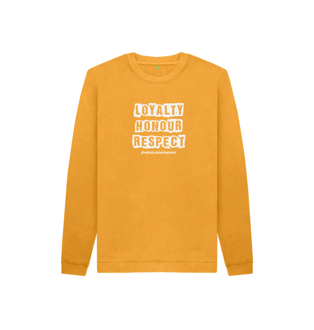 Mustard Kid's 100% Organic Cotton 'Loyalty, Honour, Respect' Eco Jumper - White Logo Logo