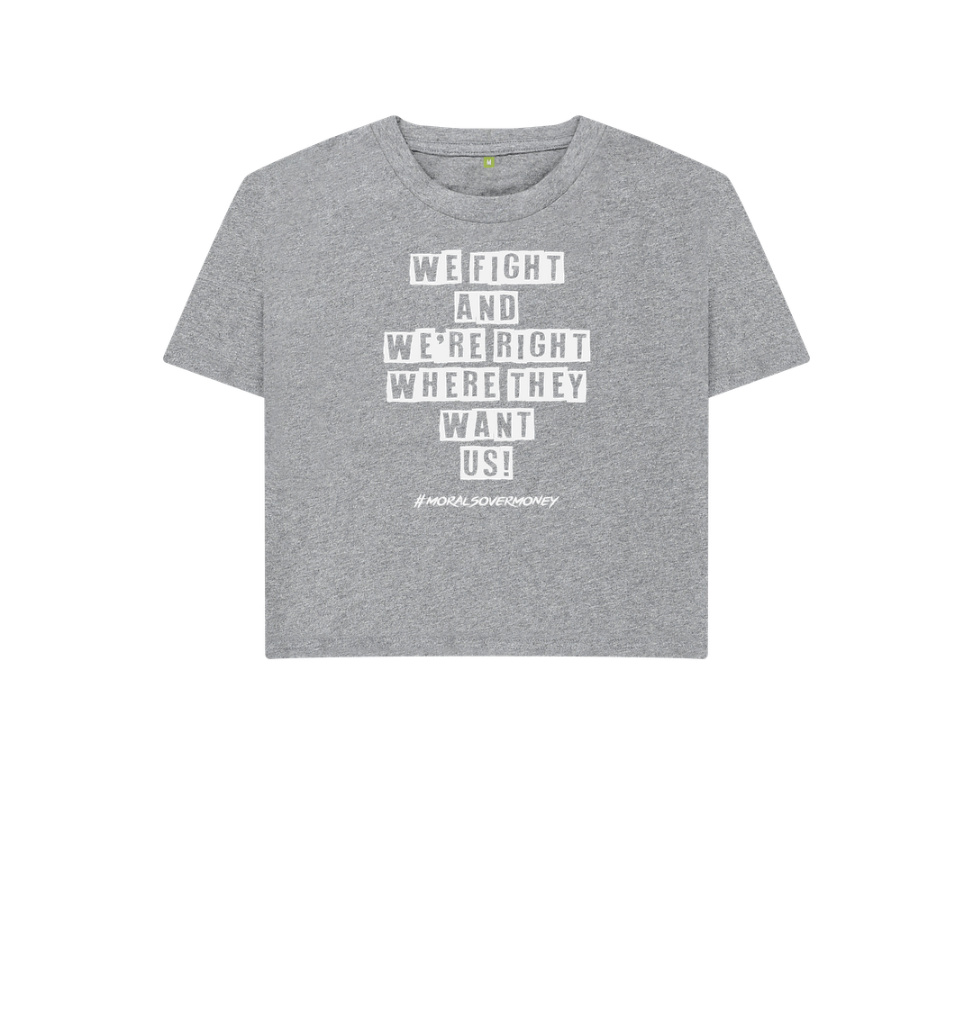 Athletic Grey Women's 100% Organic 'We Fight' Boxy Tee -m White Logo