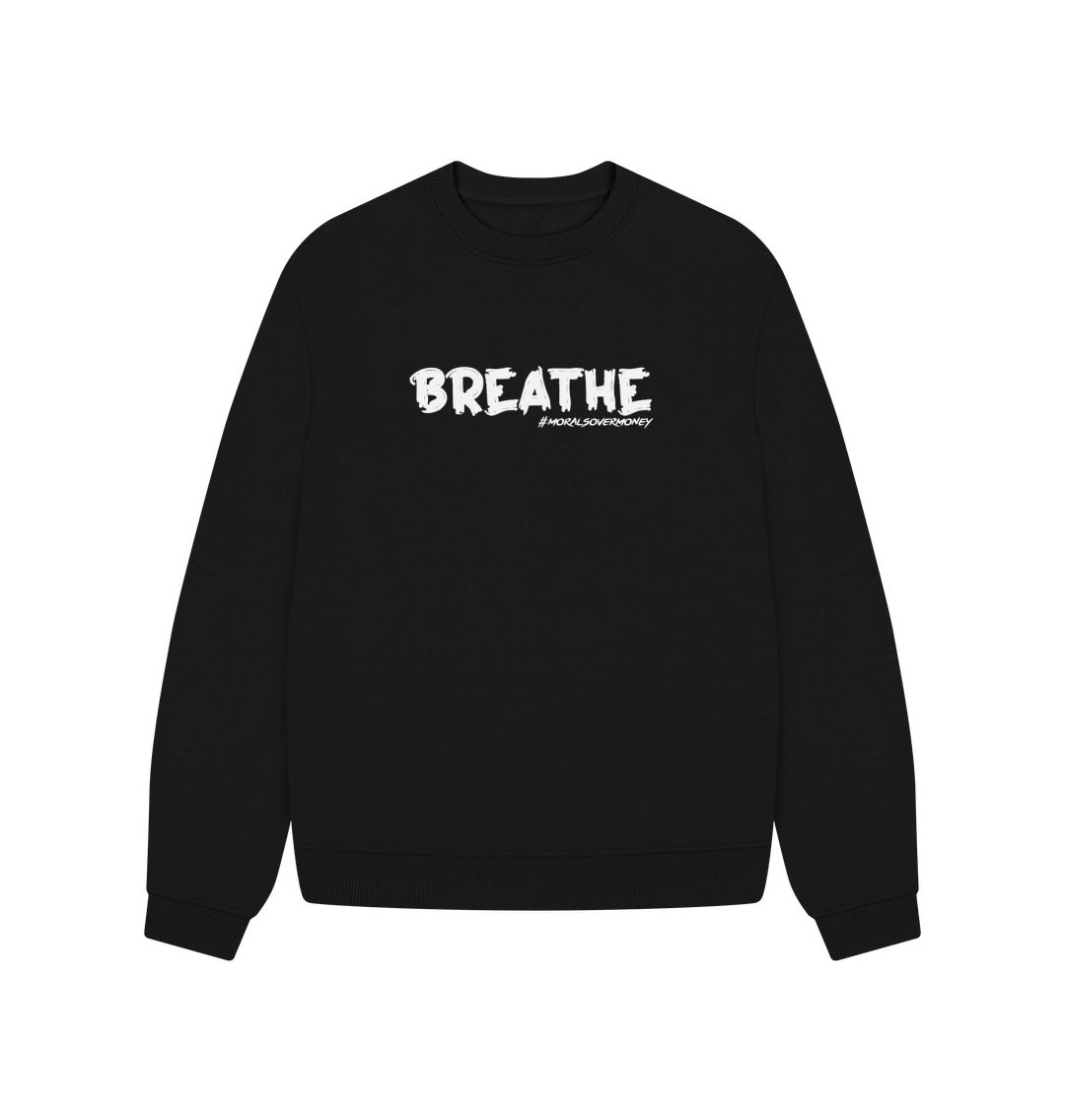 Black Women's 100% Organic Cotton 'Breathe' Oversized Eco Jumper - White Logo
