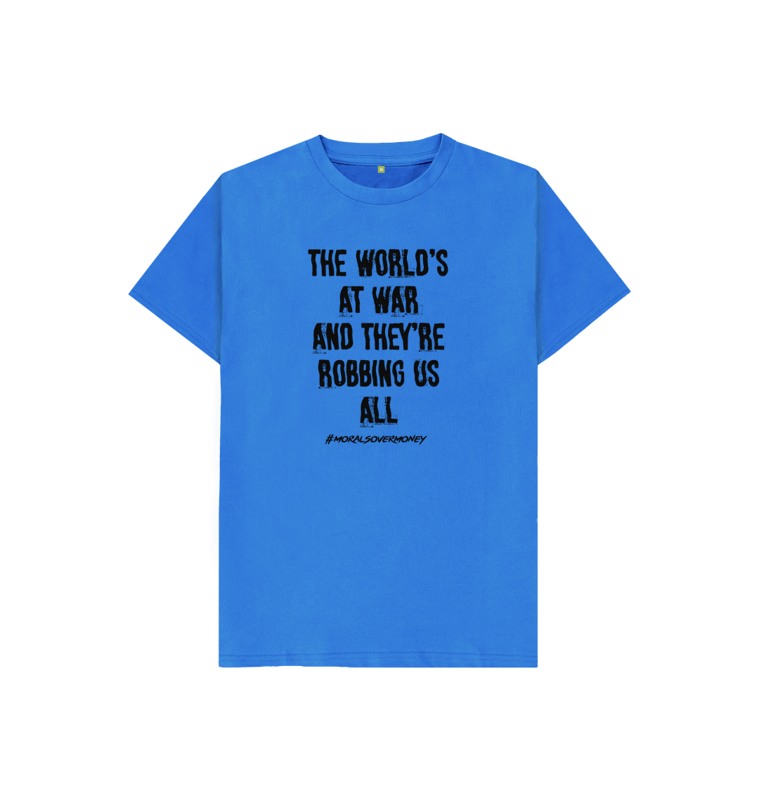 Bright Blue Kid's 100% Organic Cotton 'The World's At War' Eco Tee - Black Logo
