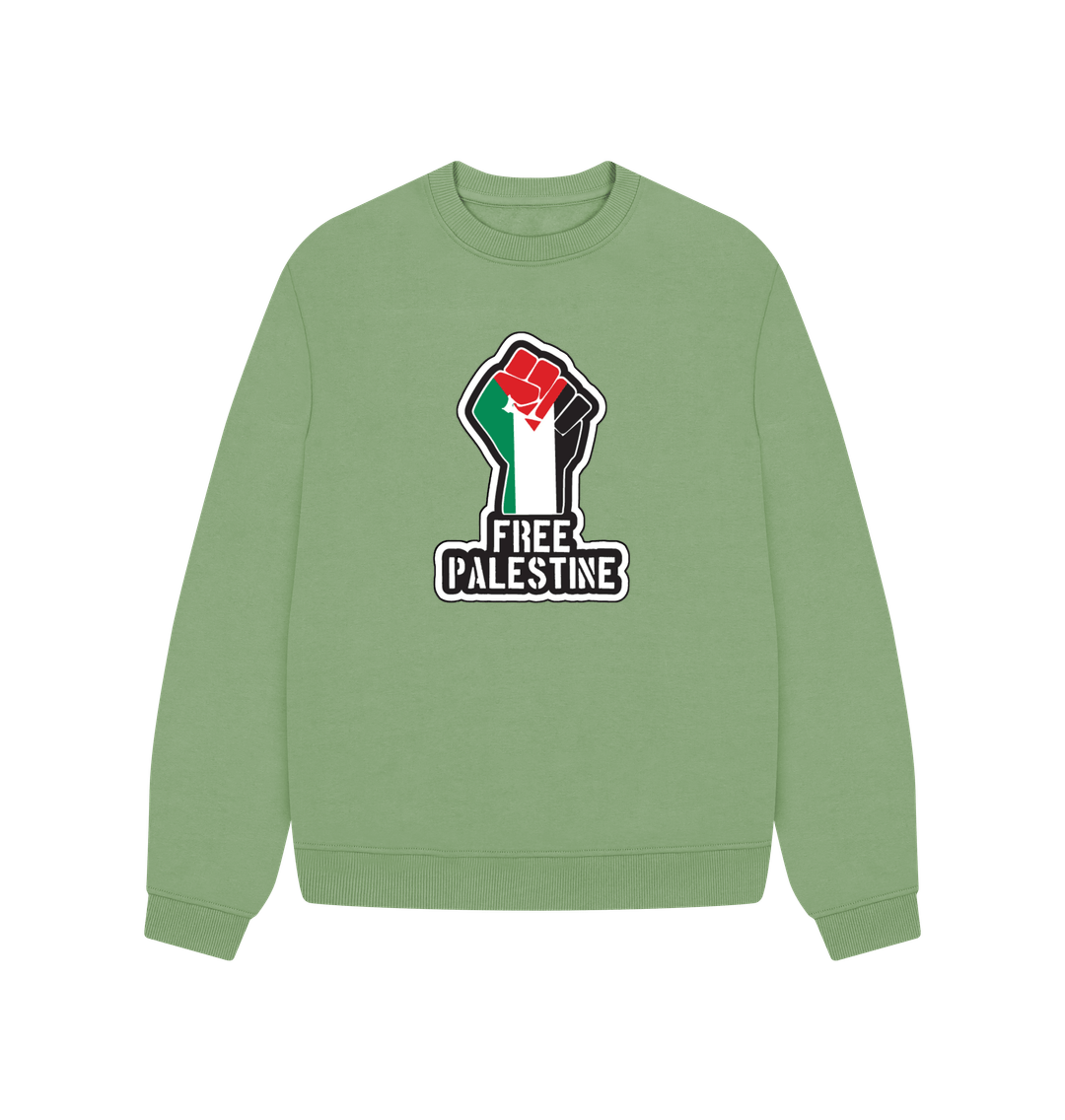 Sage Women's 100% Organic Cotton ' Free Palestine' Oversized Eco Jumper