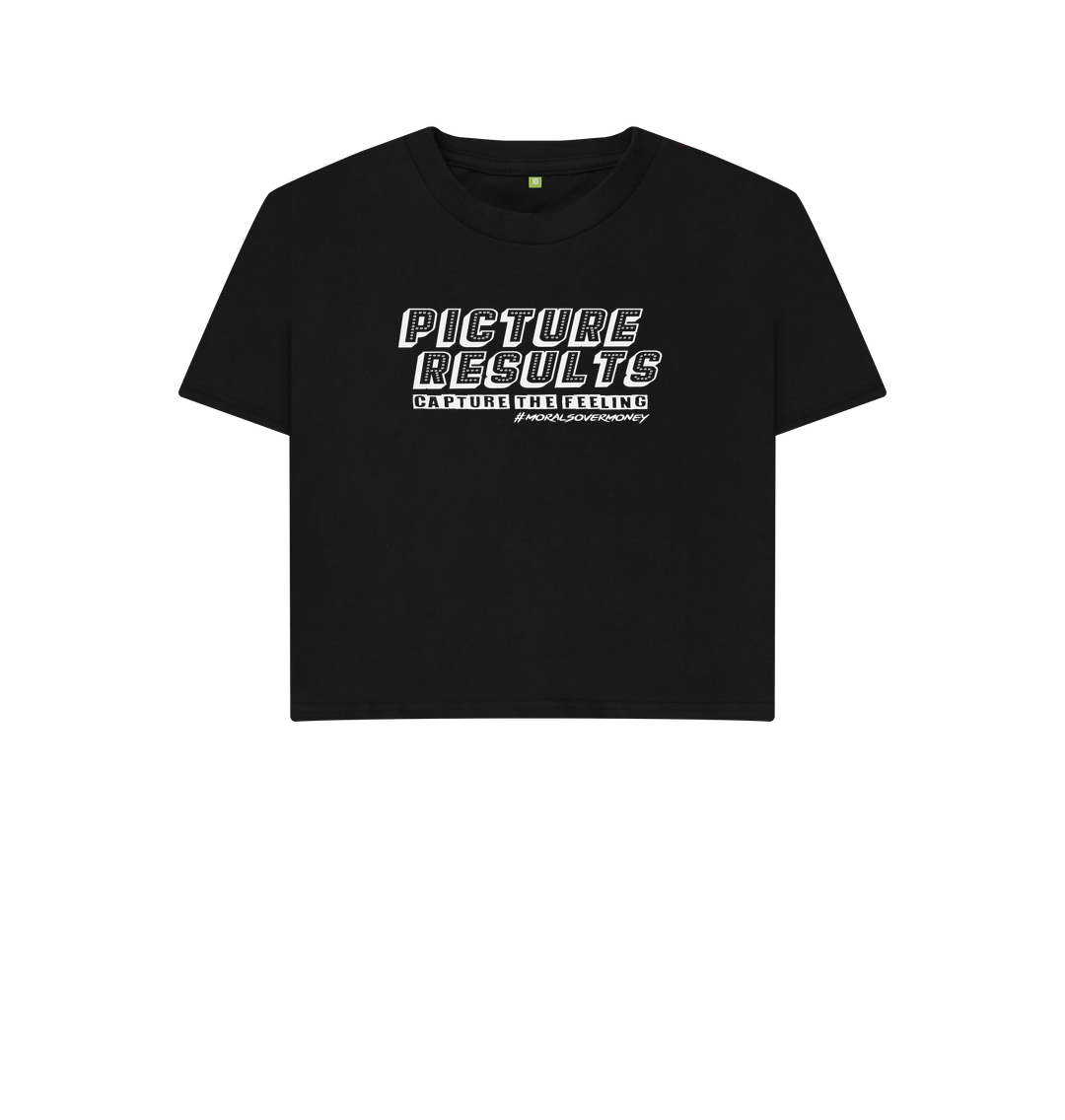 Black Women's 100% Organic Cotton 'Picture Results' Eco Boxy Tee - White Logo