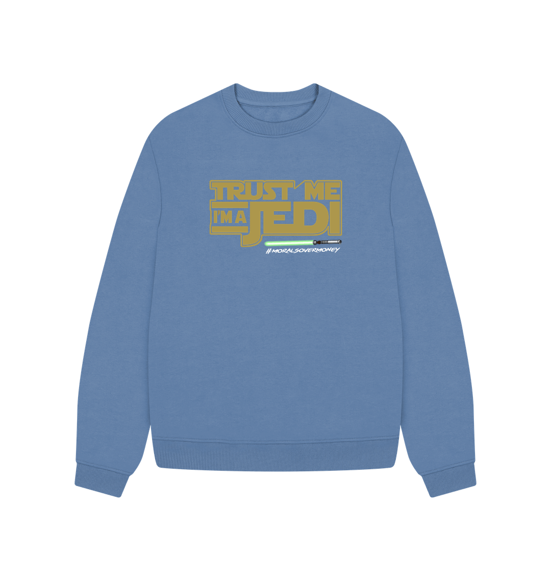 Solent Women's 100% Organic Cotton 'Trust Me I'm A Jedi' Oversized Eco Jumper - White Logo