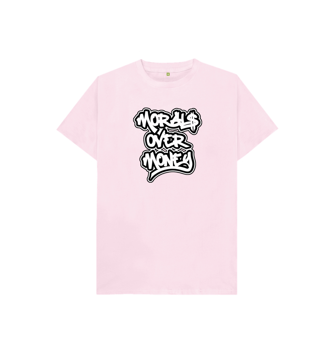 Pink Kids 100% Organic Cotton 'Morals Over Money' Eco Tee - Large White Print