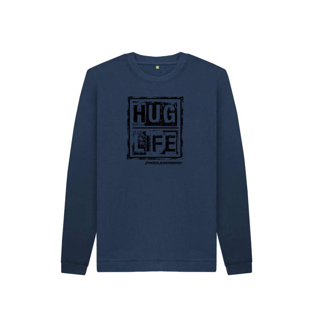 Navy Blue Kid's 100% Organic Cotton 'Hug Life' Eco Jumper - Black Logo