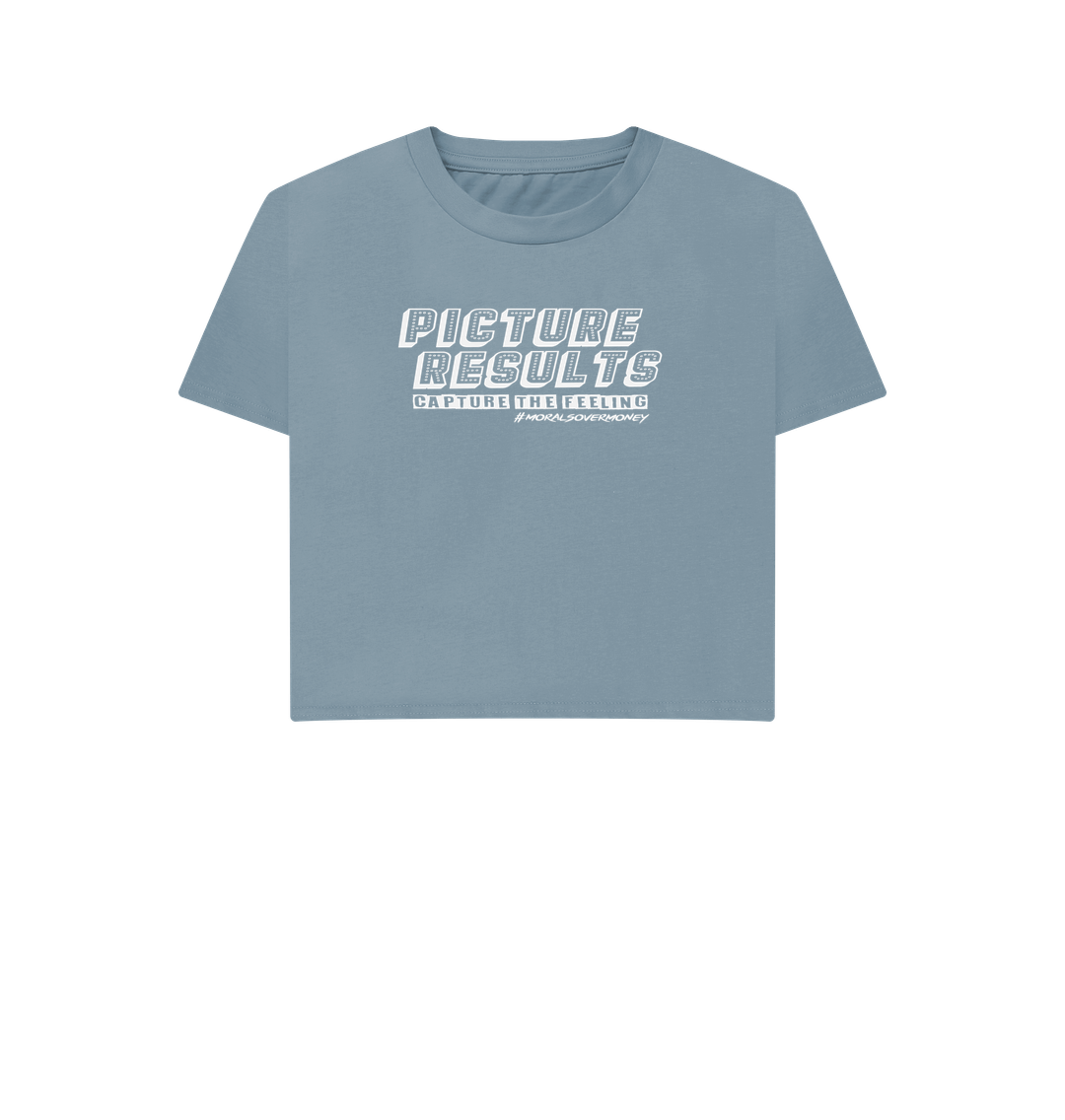 Stone Blue Women's 100% Organic Cotton 'Picture Results' Eco Boxy Tee - White Logo