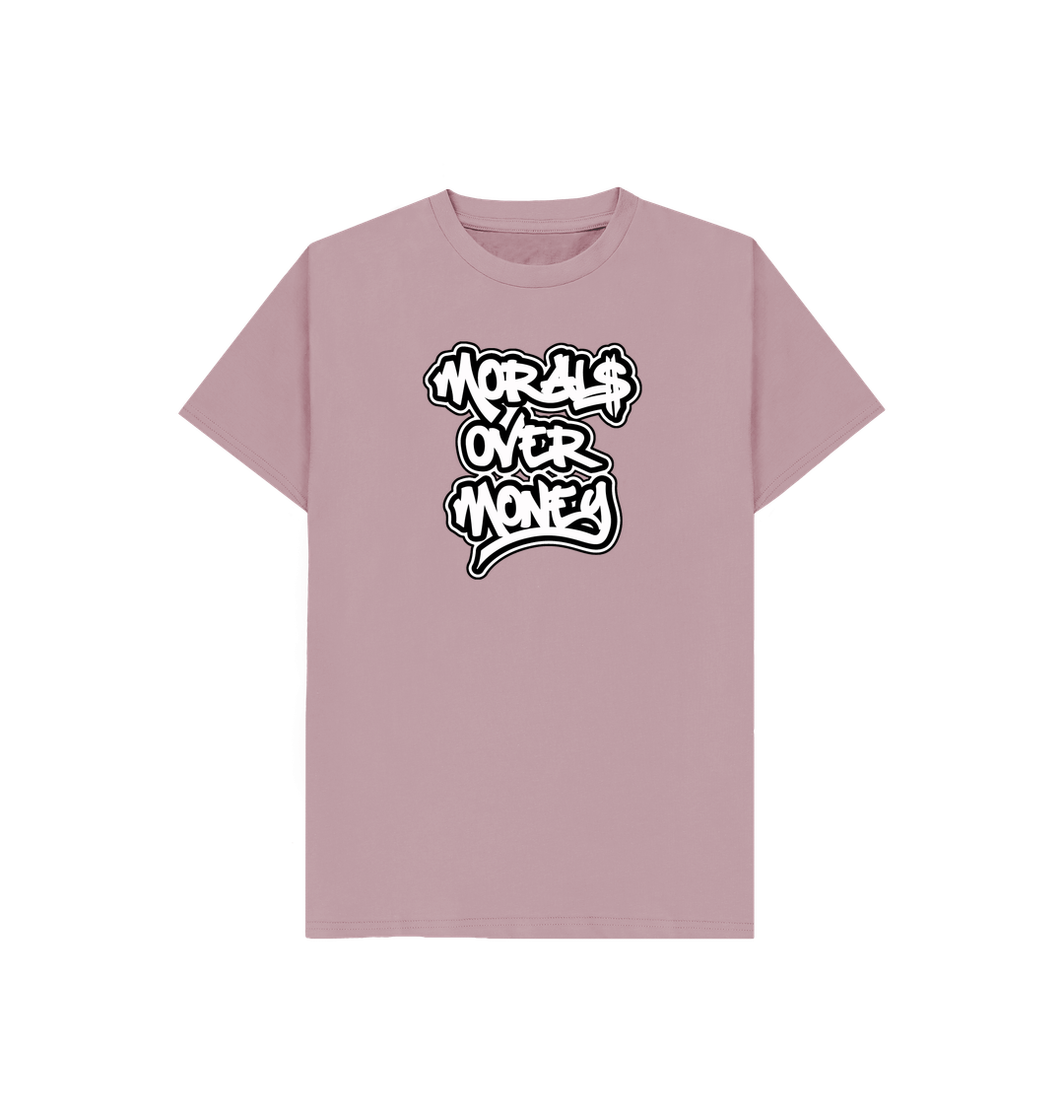 Mauve Kids 100% Organic Cotton 'Morals Over Money' Eco Tee - Large White Print