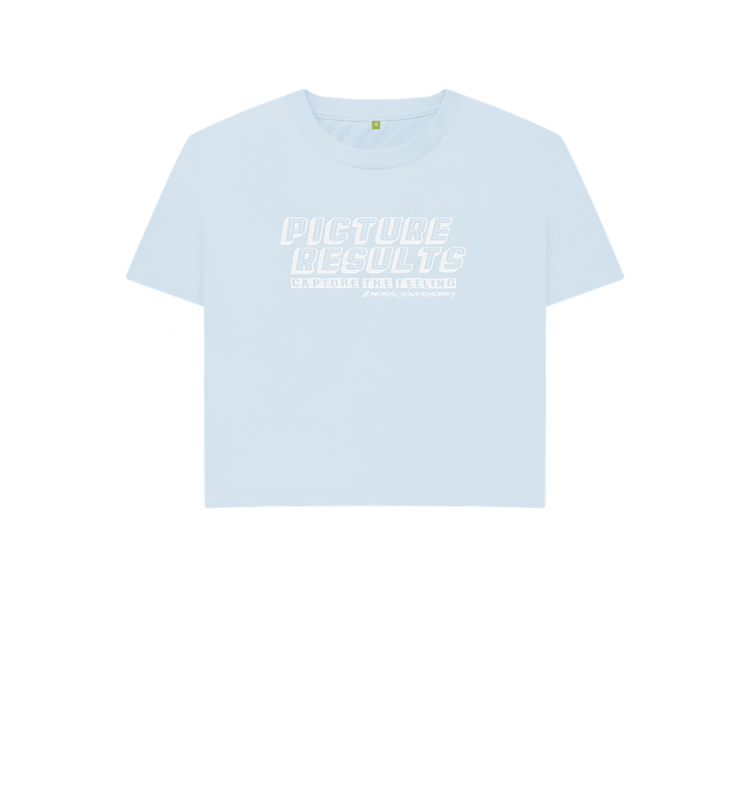 Sky Blue Women's 100% Organic Cotton 'Picture Results' Eco Boxy Tee - White Logo