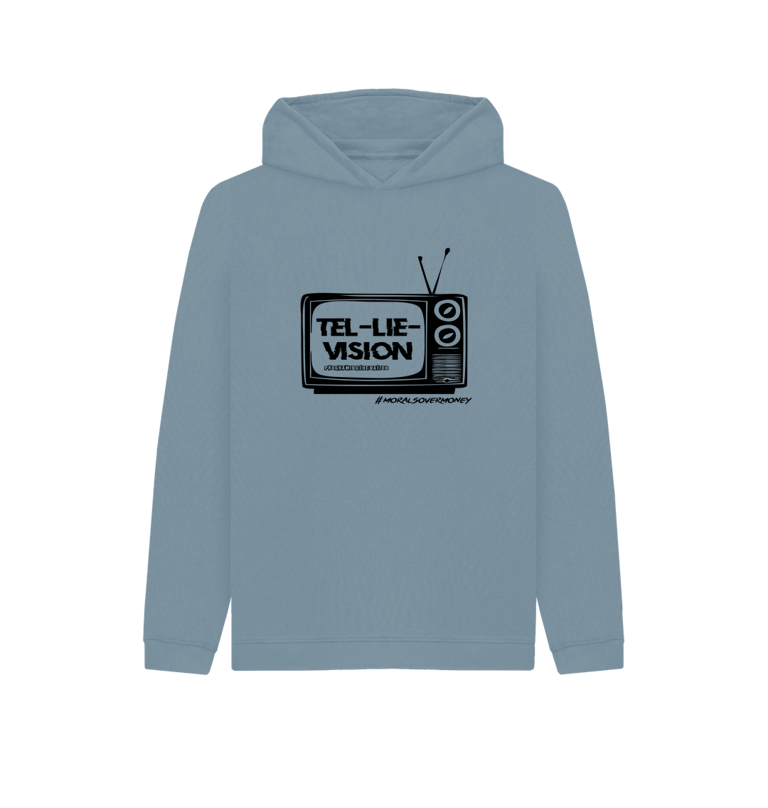 Stone Blue Kid's 100% Organic Cotton 'Tel-Lie-Vision' Eco Hoody - Black Logo