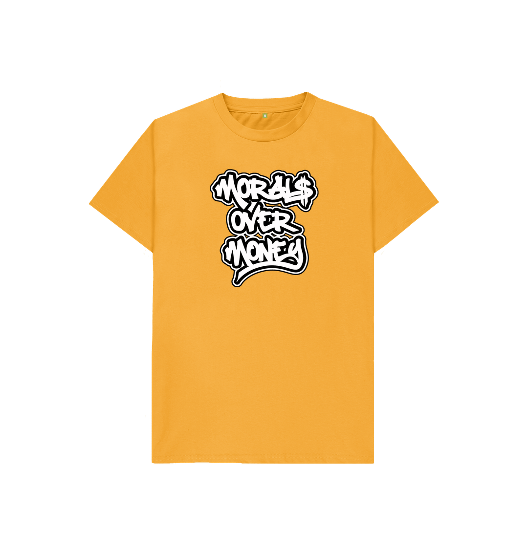 Mustard Kids 100% Organic Cotton 'Morals Over Money' Eco Tee - Large White Print