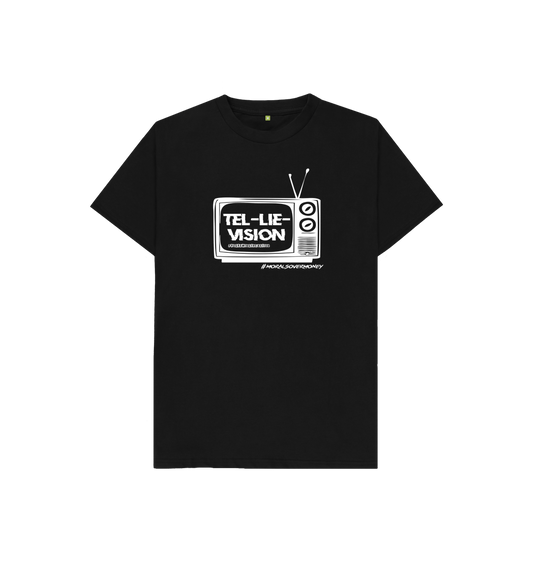 Black Kid's 100% Organic Cotton 'Tel-Lie-Vision' Eco Tee - White Logo