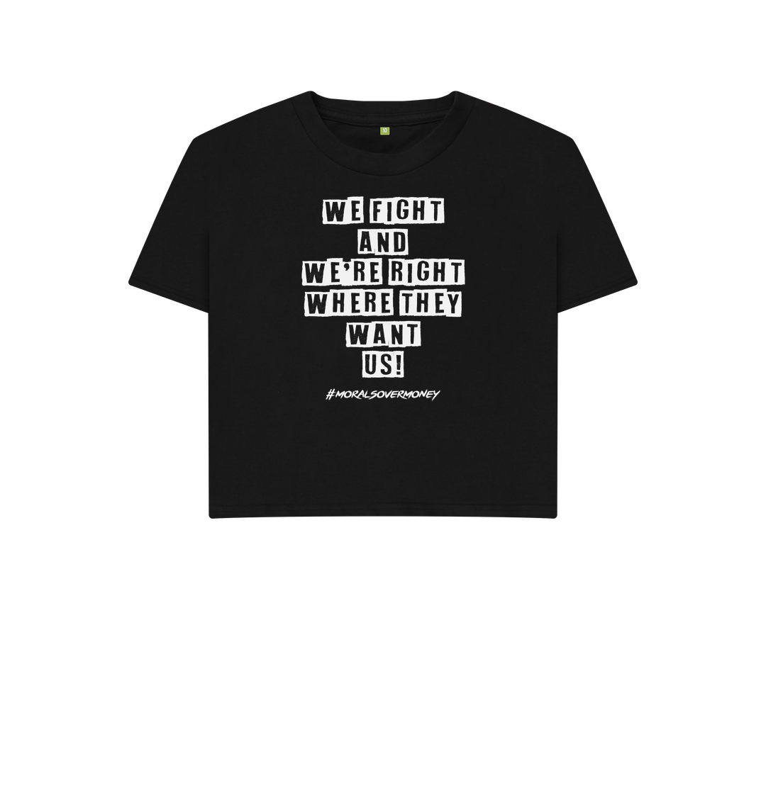 Black Women's 100% Organic 'We Fight' Boxy Tee -m White Logo